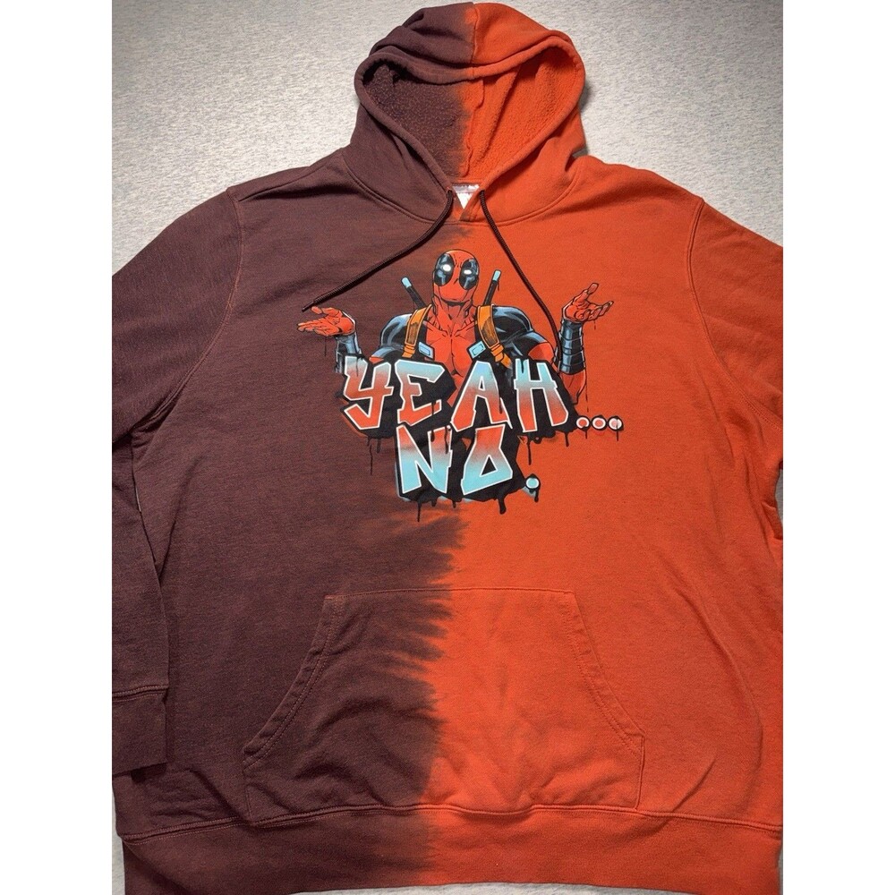 Marvel Deadpool "Yeah... No" Split Dye Hoodie Orange/Burgundy Size 2XL